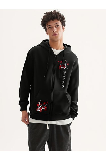 Printed Zippered Oversized Unisex Hoodie – 100% Cotton 3 Thread