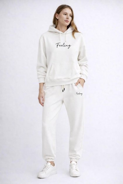 3Iplik Cotton Back Printed Hooded Hoodie Sweat Pantalon Set Loveyourself Printed