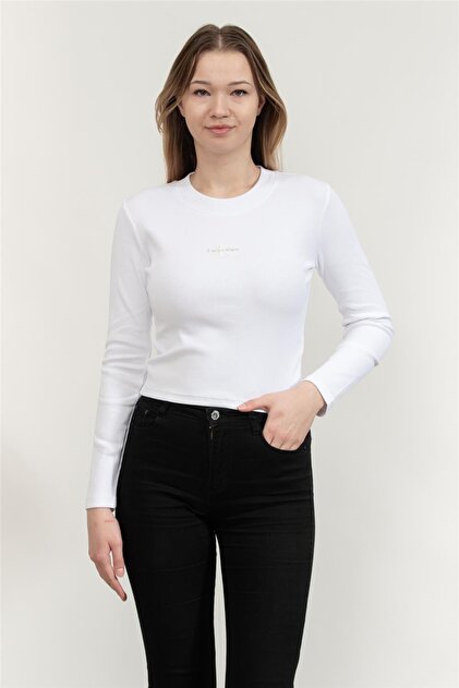 A- Ls Monogram Baby Tee Kadın Bisiklet Yaka T-Shirt Beyaz