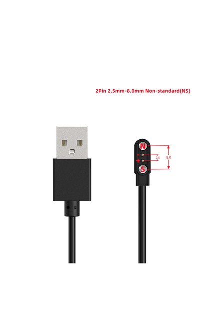 2 Pin 2.5mm Pin Aralığı 8mm Mıknatıs Mesafe Akıllı Saatler için Manyetik Şarj Kablosu (- +) AL5411