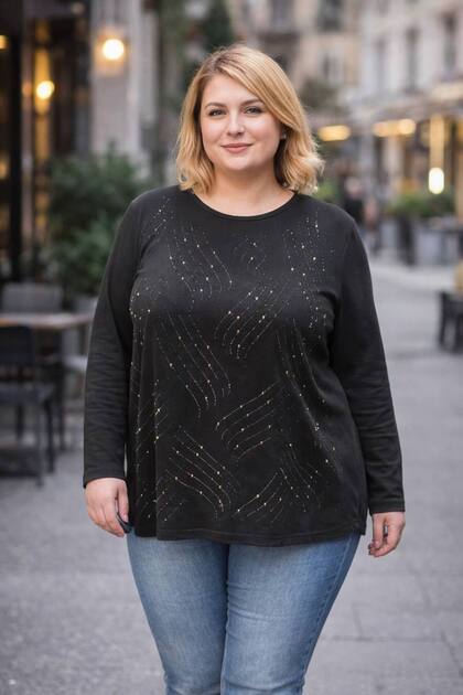 Elegant Stone Embroidered Viscose Blend Classic Regular Fit Plus Size Mother's Blouse