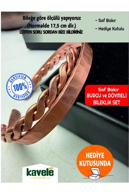 Raw Pure Copper Real Hand Forged Twisted Set Copper Bracelet-In Gift Box