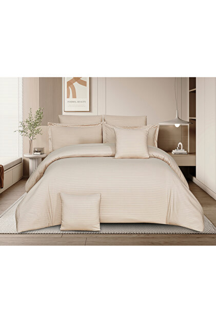 طقم لحاف مخطط على طراز الفنادق، مقاس 220×240 سم، 8 قطع، غطاء لحاف قابل للإزالة