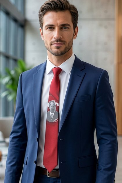 Mustafa Kemal Atatürk Red Tie with Image