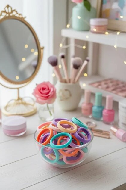 Miniso Lisanslı Saç Lastiği Seti – 25 Adet Karışık Renk – Esnek Ve