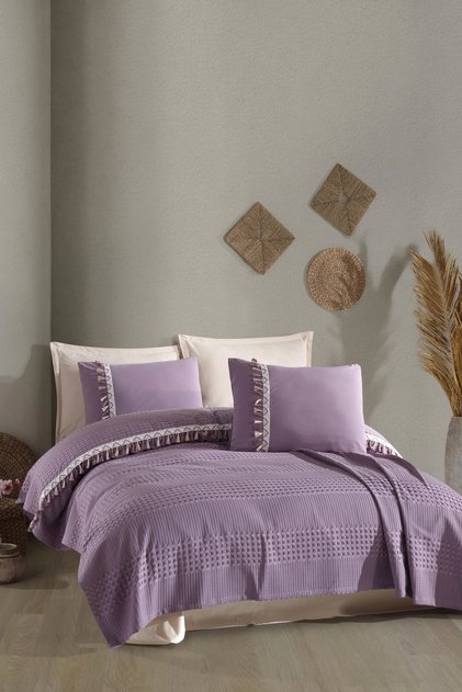 100% Cotton Boutique Double Tasseled Pique Set Bohamline V7 Lilac