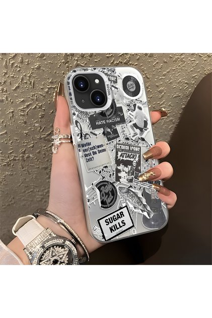 iPhone 14 Plus/15 Plus Compatible American Retro Collage Style Pattern Anti-Shake Protection