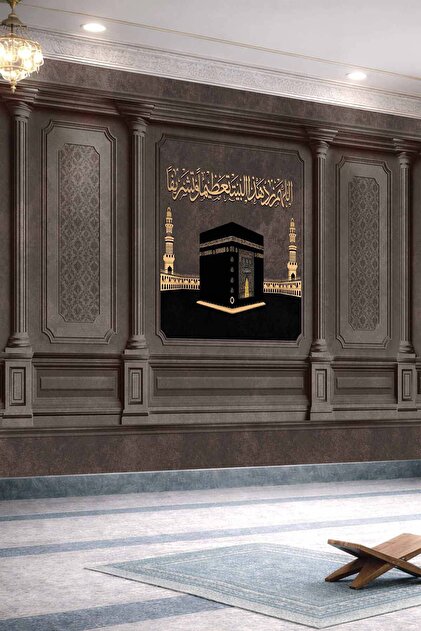 Kabe Desenli Koyu Ton Panel Görünümlü Kadife Efektli Tekstil Duvar Kağıdı