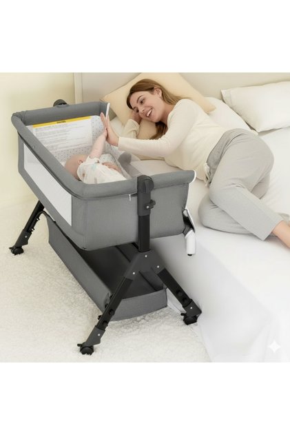 Next to Me Baby Cot | Equipped with mosquito net, storage basket, and wheels | Height adjustable for breastfeeding position