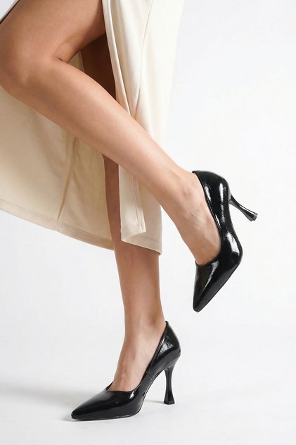 Black Patent Leather Stiletto Heeled Shoes