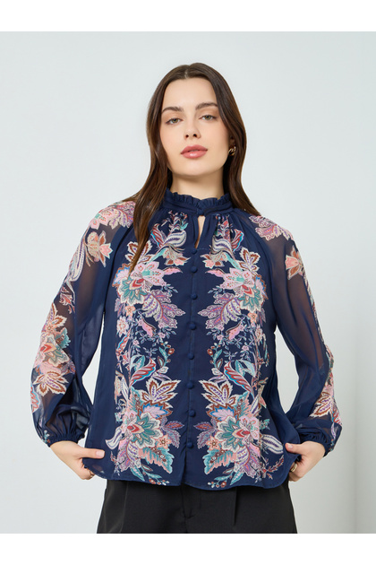 Women Navy Blue Paisley Print Blouse