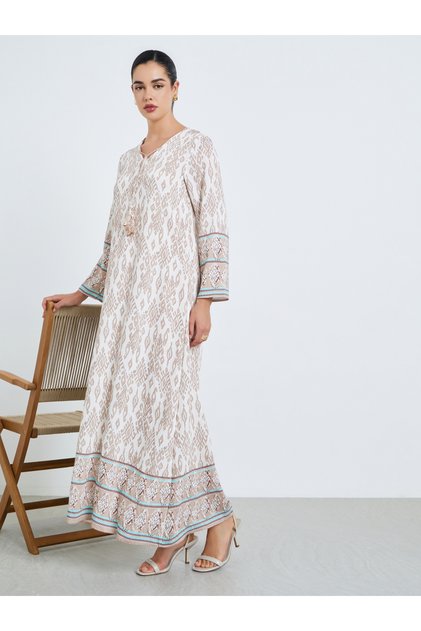 Women Beige All-Over Print A-Line Jalabiya