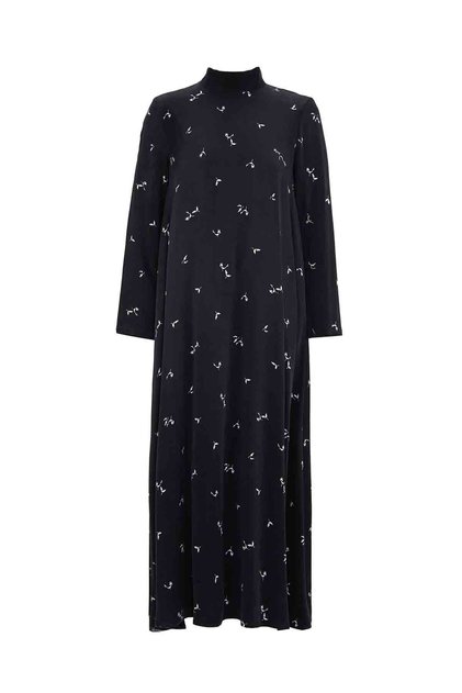 T26K-4025 Çıtır Desenli Rahat Kesim Elbise BLACK