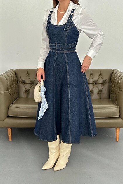 ♡美品♡Marseille Belted Denim Dress　Sサイズ LOKADI Women's Midi Length Belted Denim Dress- Trendyol