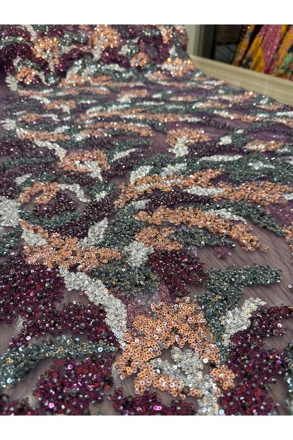 Boncuk taş payet işlemeli dantel (100x150cm)