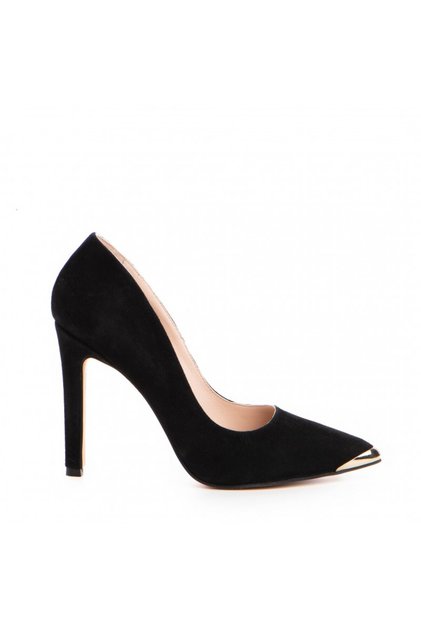 Pantofi stiletto piele naturala Negru Gold