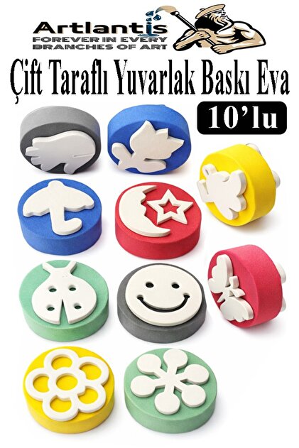 Eva Sünger Baskı Seti 10 lu Çift Yönlü Yuvarlak 1 Paket 20 Çeşit Baskı Eva Şekilli Sünger Boya Damga