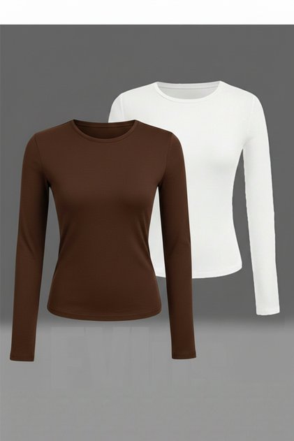 Set of 2 Women's Long Sleeve Bodysuit Lycra Slim Fit Seasonal Flexible Soft