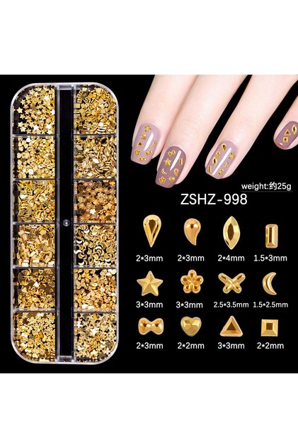 Gold Renk Kalp Yıldız Üçgen Kare Figürler Tırnak Süsleme Nail Art Charm