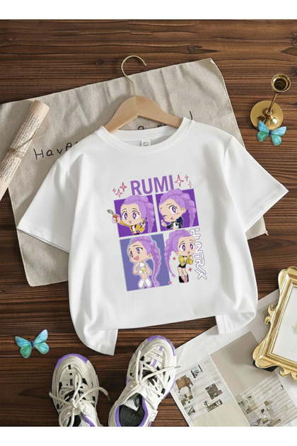 C rumi⭐︎ mixxi fashion Kpop Demon Hunters Huntrix Rumi Kısa Kollu Baskılı