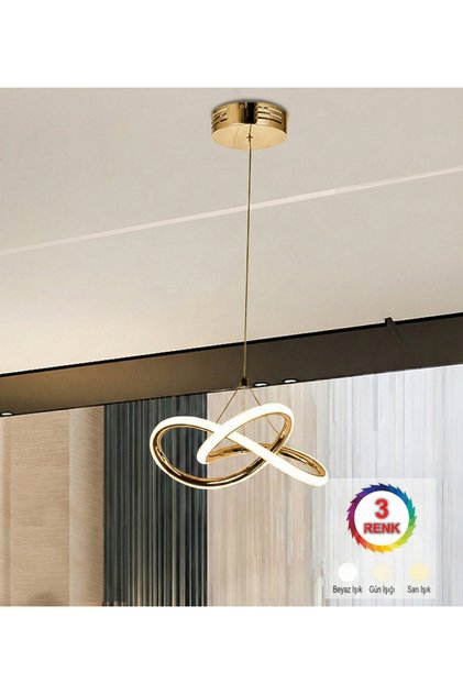 Gold Lüks 3 Renk Ledli Çift Daire Avize