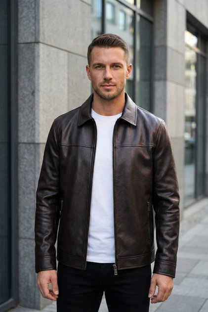 Men's Micro Patterned Regular Fit Leather Jacket
