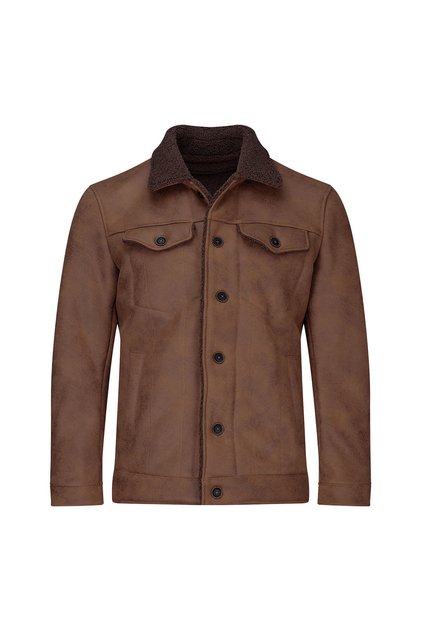Tan Slim Fit Peter Pan collar Leather Coat