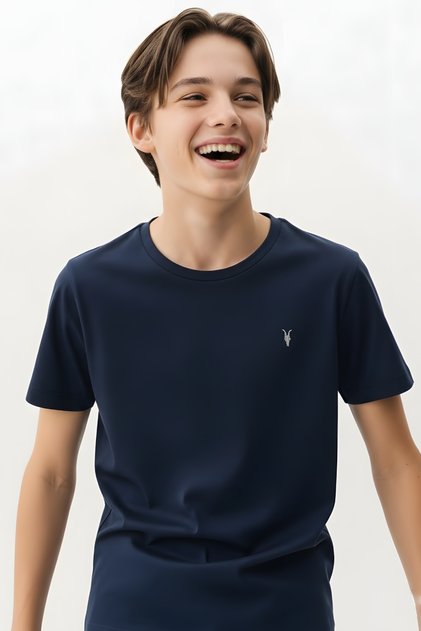 Boy's Crew Neck Embroidered Short Sleeve T-Shirt Kzk001