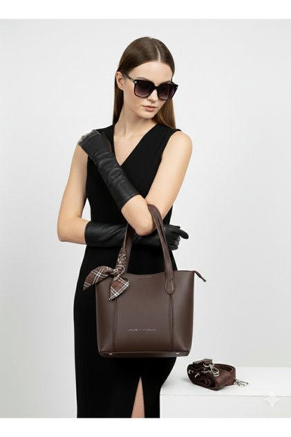 Brown New Season Original Just Polo Modern Women's Shoulder Handbag 7026 24X20 cm