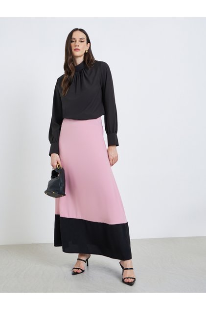 Women Contrast Hem Color Block Maxi Skirt
