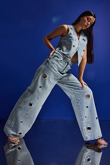 it's basic Kadın Ice 4s6-65 Baggy Fit Kuş Gözü Detaylı Özel