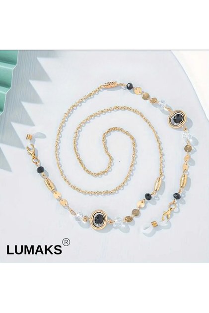 Black Stone Gold Color Eyeglass Chain – Stylish & Trendy Eyeglass Strap with Crystal Detail 70 cm