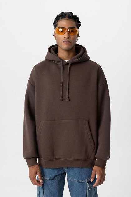Basic Oversized Washed Hoodie Brown