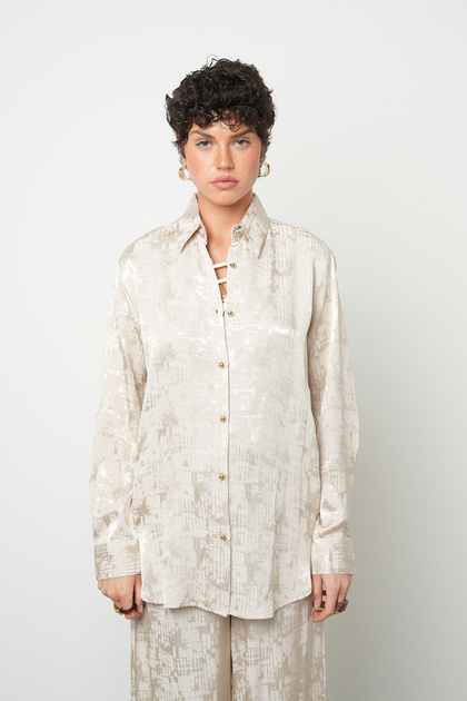 Women's Rayon & Viscose Blended Silky Textured Patterned Beige Shirt