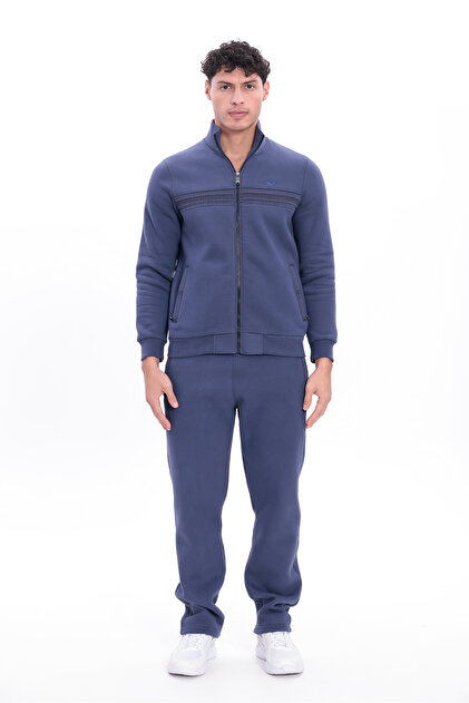 3 Yarn Thick Textured Pilot Collar Full Zipper Winter Men's Tracksuit Set