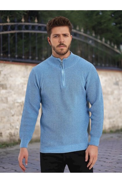 Men's Knitwear Sweater with Half Zipper (Blue)