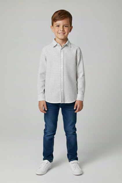 Woorage boy's striped cotton sports shirt ecru, ages 1-14