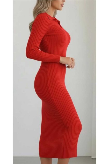 Women's V-Neck Detail Knitwear Dress