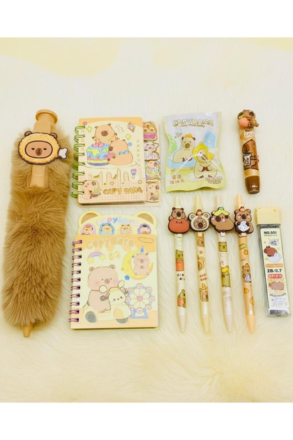 ÖZ OFİS Kapibara Set 30cm Tüylü Tükenmez Kalem - Not & Sticker
