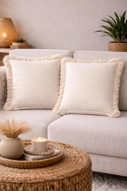 Linen Bohemian Style Fringed Cushion Cover 43X43 Double