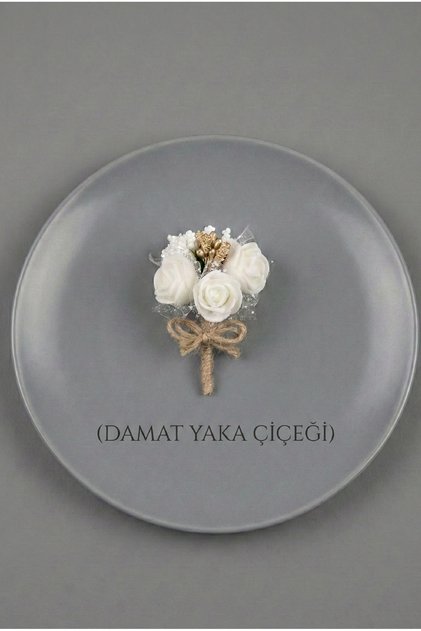 Beyaz Lateks Çiçekli Yaka Çiçeği | Damat & Sağdıç Yaka İğnesi | Zincirsiz