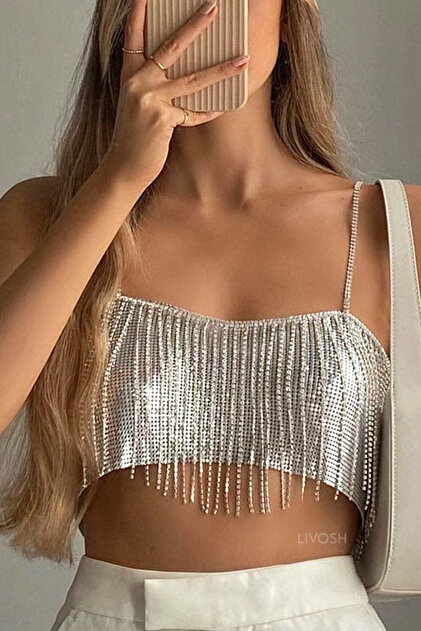 PARLAK TAŞLI ZIRHLI CROP TOP BÜSTİYER