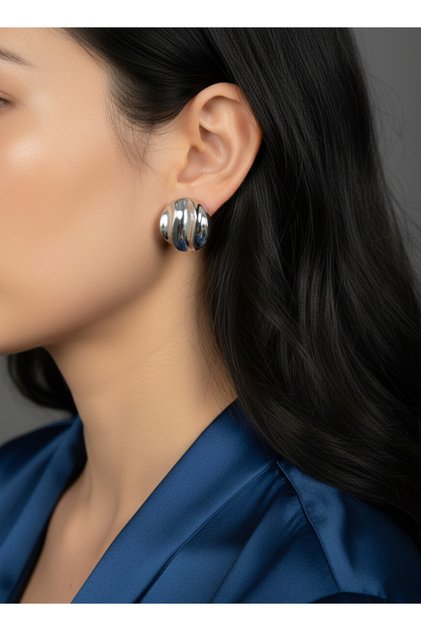 Curved Silver Color Earrings | Stainless Steel Geometric Modern Stylish Design