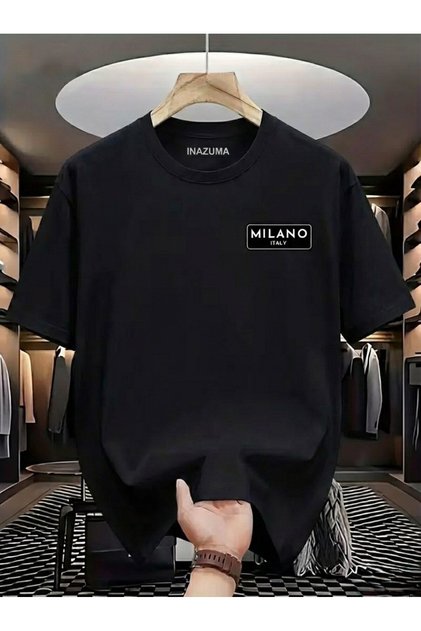 Unisex Oversized Printed Cotton Crew Neck Short Sleeve Black T-Shirt Mılano Box