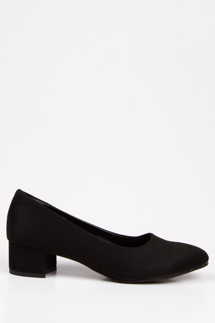 Black Suede Women's Short Thick Heeled Casual Shoes