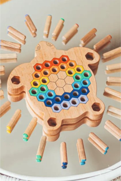 Montessori Wooden Sensory Educational Toy Color Matching Pin-Inserting Turtle