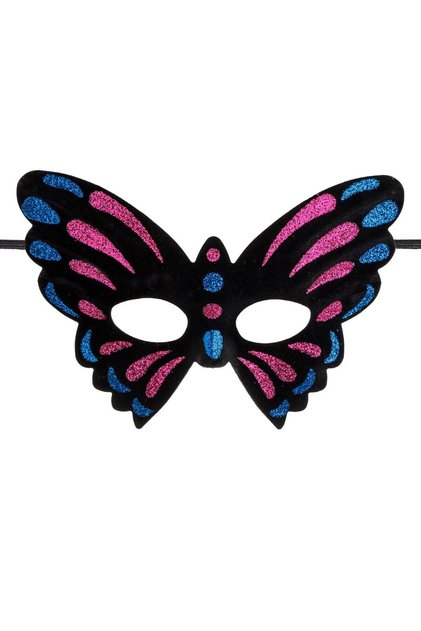 Masca Deghizare Dama cu Model Fluture Negru & Glitter Albastru Fucsia