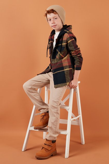 Hooded Double Pocket Plaid Winter Lumberjack Shirt Boy's Shirt CF24W81781