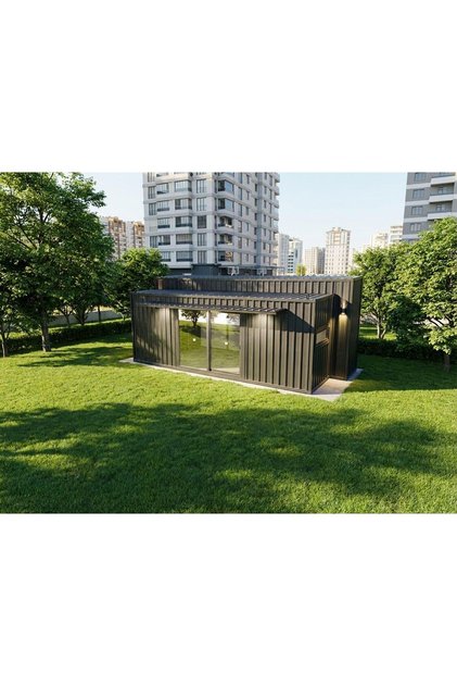 Lüks Hobi Bahçesi Evi - 21 Metrekare (3X7) Antrasit/Beyaz 1+0 Mutfak ve WC Bölmeli Bungalov
