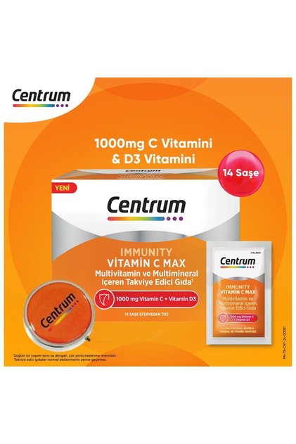 Immunity Vitamin C Max Efervesan Toz 14'lü Saşe+ Hediye İlaç kutusu